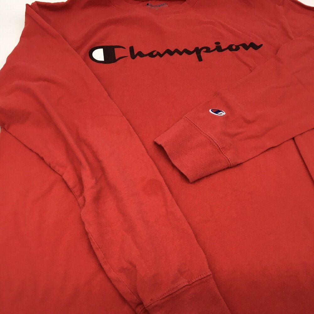 2 Mens CHAMPION Long Sleeve T Shirts Red And Gray  M GUC Logo - Picture 4 of 10